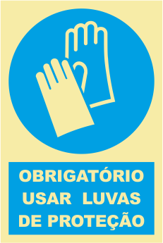 Sinal de Obrigação de Uso de Luvas de Protecção - Fotoluminescente (150mmx200mm)