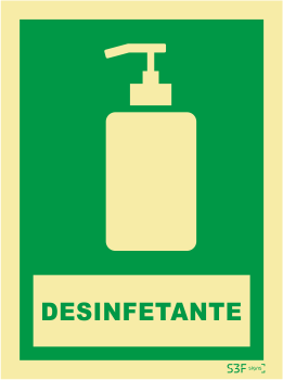 Sinal de Informação de Desinfetante - Fotoluminescente (150mmx200mm)