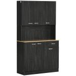 Armário de Cozinha Aparador de Sala de Jantar com 1 Gaveta 6 Portas e Prateleiras Ajustáveis Estilo Moderno 101x39x180 cm Preto e Madeira