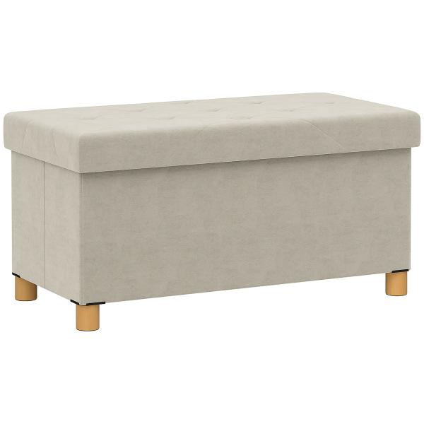 Banco de Armazenamento Dobrável Capacidade de 67 L Estofado em Veludo Carga 120 kg 76x38x38 cm Creme