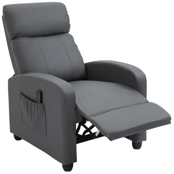 Poltrona de Massagem Reclinável com 2 Zonas de Massagem 8 Programas e 5 Níveis de Intensidade 68x88x98 cm Cinzento