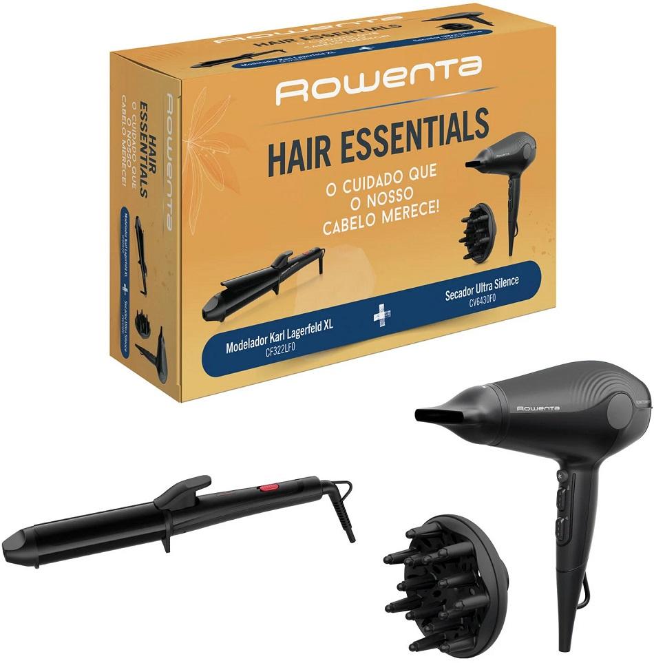 Pack Secador de Cabelo CV6430F0 + Modelador de Cabelo Karl Lagerfield XL CF322LF0 (Preto) - ROWENTA