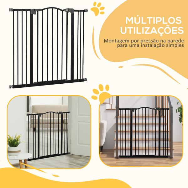 Barreira de Segurança para Cães com Largura Ajustável 74 - 100 cm e Extensões para Escadas e Portas Preto
