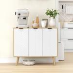 Aparador de Cozinha Moderno com Prateleiras Ajustáveis 2 Armários e Anti - Tombo 91,5x35x77,4 cm Branco e Madeira