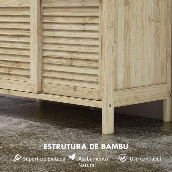 Móvel para Lavatório Pousar em Bambu com Portas Deslizantes de Ripas Compartimento Aberto 60x30x60 cm Madeira