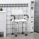 Cadeira para Duche Antiderrapante com Altura Ajustável de 6 Níveis e Apoio para os Braços Regulável 54x52x70 - 82cm Branco