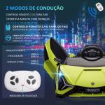 Carro Elétrico Infantil Lamborghini SIAN 12V para Crianças de 3 - 8 anos com Controle Remoto Abertura da Porta Música MP3 USB e Faróis 108x62x40 cm Verde