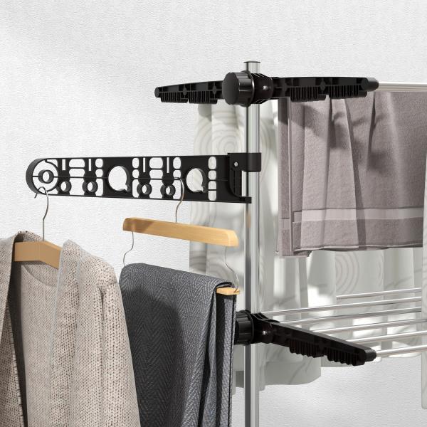 Estendal Vertical Dobrável de 4 Níveis com 6 Rodas 2 Laterais Dobráveis Prateleiras Ajustáveis 142x55x172cm Preto
