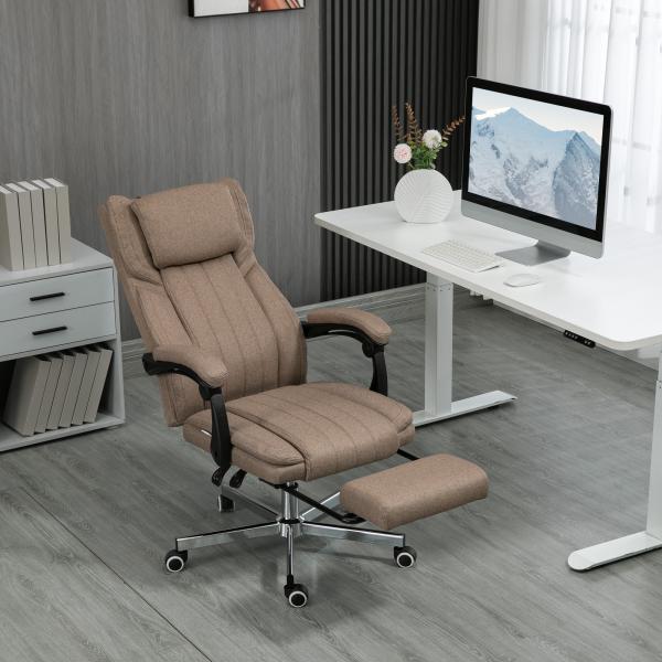Cadeira de Escritório com 6 Pontos de Massagem com Vibração Reclinável com Altura Ajustável 65x61x101 - 113 cm Marrom