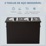Comedouro Elevado para Cães com 2 Tigelas de Aço Inoxidável e Espaço de Armazenamento Oculto 60x30x41 cm Castanho Escuro
