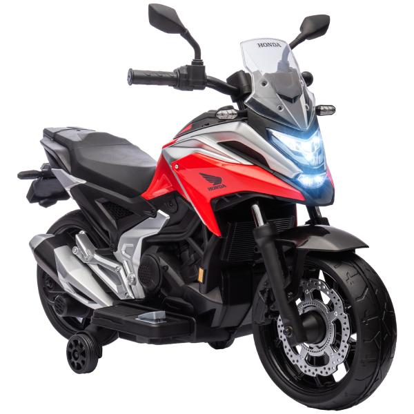 Moto Elétrica para Crianças de 3 - 6 Anos com Licença Honda com USB MP3 Luz LED e Velocidade 3 km/h Carga 30 kg Vermelho