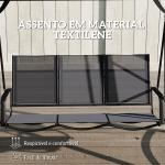 Baloiço de Jardim de 3 Lugares com Teto Ajustável UPF50+ Assento Transpirável e Estrutura em Metal 188x130x183 cm Cinza