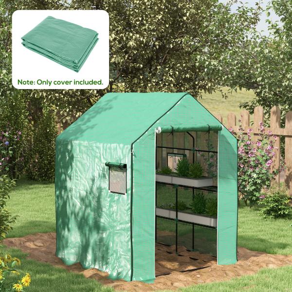Cobertura de Substituição para Estufa 140x143x190 cm com Janela Porta Anti - UV Proteção de Plantas para Jardim Verde