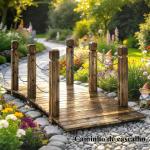 Ponte de Jardim de Madeira 1,51 m Ponte Decorativa para Lagos Rústica com Corrimões de Segurança Carbonizada