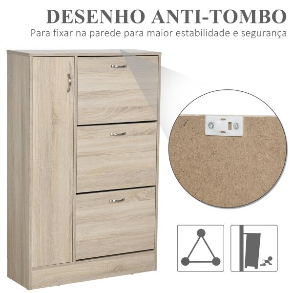 Sapateira com 3 Portas para até 12 Pares de Sapatos com Prateleira Ajustável em até 2 Níveis 79x26x120cm Madeira