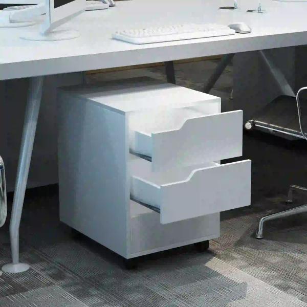 Bloco de Gavetas para Escritório Móvel de Escritório Bloco de Gavetas com 3 Gavetas e 4 Rodas 40x50x57,5 cm Branco