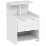 Mesa de Cabeceira com Estação de Carregamento Portos USB Gaveta e Prateleiras Abertas 40x40x60 cm Branco