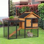 Coelheira para pequenos animais de estimação de 2 níveis com rampa e bandeja removível 122x63x92 cm madeira e cinza