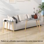 Conjunto de 2 Mesas Auxiliares com Pés de Madeira Mesas de Café 59,5x39,5x45cm e 44,5x28,5x40 cm Cinza