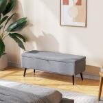 Banco de Armazenamento Estofado em Linho com Tampa Abatível e Pés de Aço Carga Máxima 150kg 101x38,5x44,5 cm Cinza