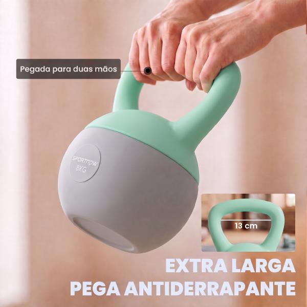Kettlebell de 8 kg Pesa Russa Preenchida de Areia Metálica e Alça Antiderrapante para Treino em Casa Ginásio 19x19x28 cm Cinzento
