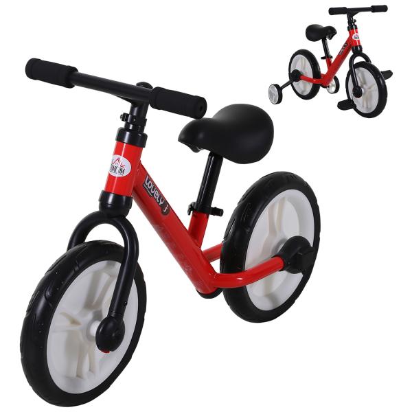 Bicicleta Balance com pedais e rodas removíveis Assento ajustável 33 - 38cm Crianças +2 Anos Carga 25kg Cor vermelha