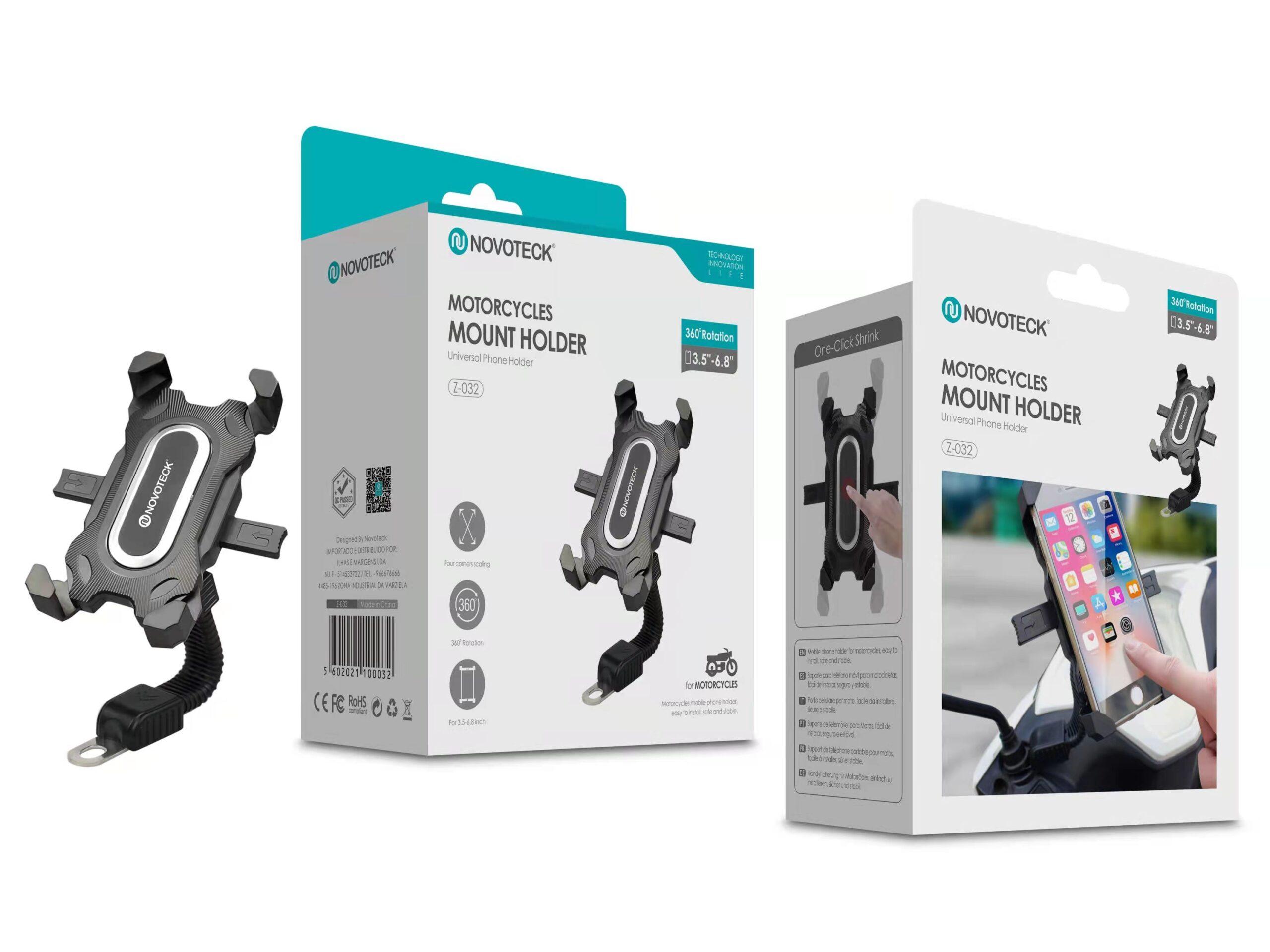 Suporte de Telemóvel Z - 032 para Motocicleta - Rotação 360°, Fixação Segura, Compatibilidade Universal