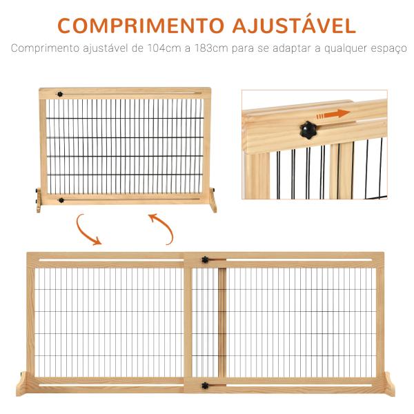 Barreira de Segurança para Cães de Madeira Extensível com Pés de Suporte Barreira de Proteção para Animais de Estimação para Portas Escada Corredor 104 - 183x36x69cm Natural