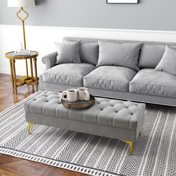Banco de Pé de Cama com Assento Acolchoado e Pés Metálicos Banco para Entrada Corredor Capacidade 120 kg 118x45x42 cm Cinza