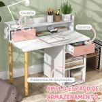 Conjunto de Secretária e Cadeira para Crianças Mesa de Estudo com Prateleiras e Gaveta Carga 80 kg 85x48x73 cm Rosa