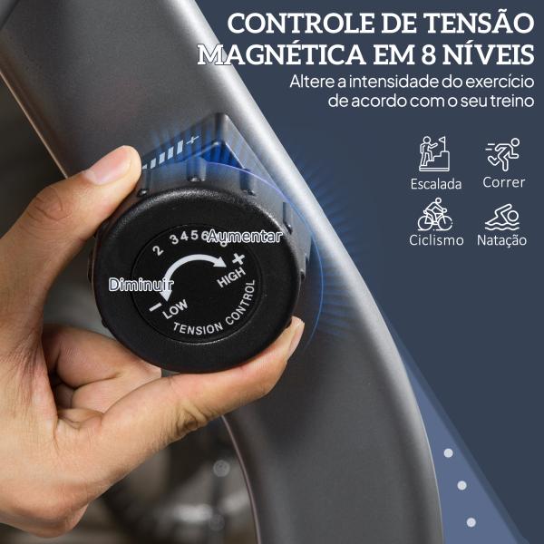 Bicicleta ergométrica reclinável com tela LCD e volante de 3 kg resistência magnética de 8 níveis assento ajustável 121,5 - 136x62,5x98 cm Cinza