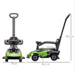 2 em 1 Carro Andador para Crianças 12 - 36 Meses Lamborghini Essenza SCV2 Carro Andador com Buzina Guiador e Grade de Segurança Removível 86,5x40x89,5cm Verde e Preto