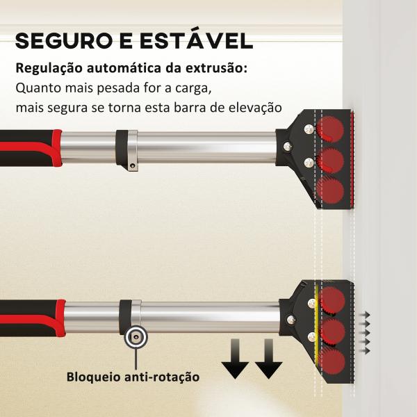 Barra de Elevação para Porta Ajustável de 95 cm a 123 cm Carga 200 kg para Exercícios e Treino Vermelho e Preto