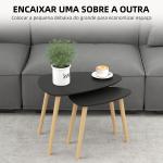 Conjunto de 2 Mesas Auxiliares com Pés de Madeira Mesas de Café 59,5x39,5x45 cm e 44,5x28,5x40 cm Preto