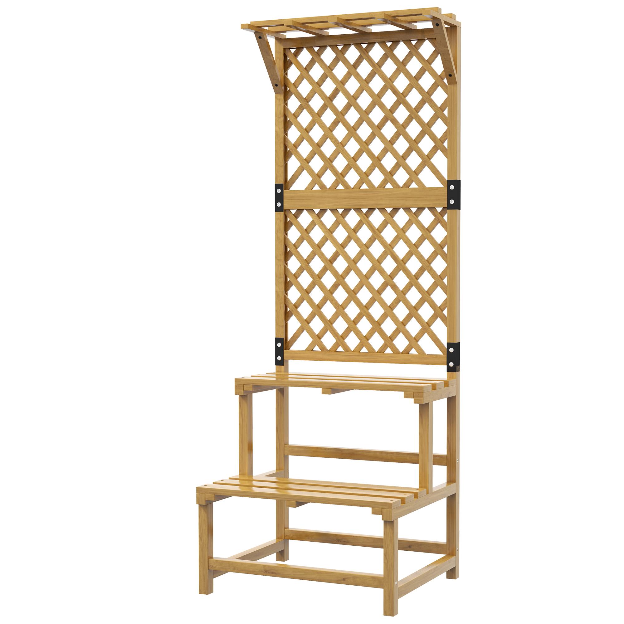 Suporte para Plantas de Madeira com Treliça Suporte para Vasos de 2 Níveis para Jardim Pátio 60x50x166 cm Madeira