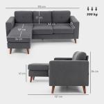 Sofá Chaise Longue Reversível Sofá de Canto em Forma de L de 3 Lugares Estofado em Veludo Cotelê 192x137x84 cm Cinzento Escuro