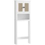 Móvel sobre Sanita Armário sobre Sanita com 2 Portas com Frente em Vime Compartimento e Prateleira Ajustável 60x19,5x160 cm Branco