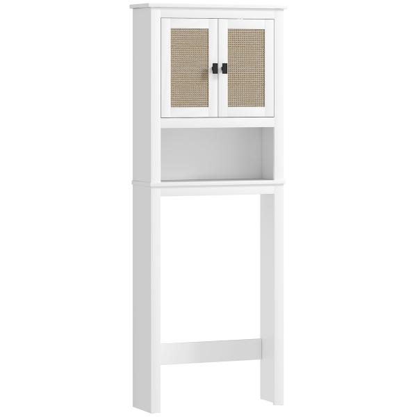 Móvel sobre Sanita Armário sobre Sanita com 2 Portas com Frente em Vime Compartimento e Prateleira Ajustável 60x19,5x160 cm Branco