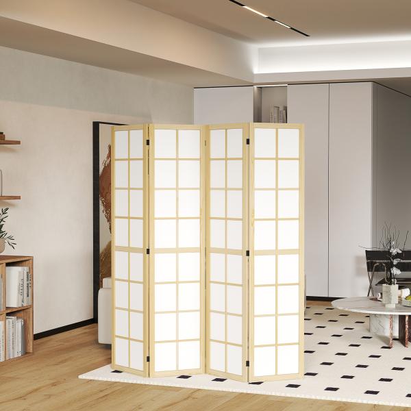 Biombo Dobrável de 4 Painéis Separador de Ambientes de Interior para Sala de Estar Dormitório e Escritório 160x170 cm Madeira e Branco