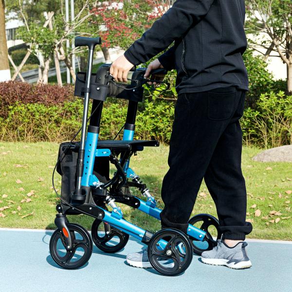 Andarilho Idosos Dobrável de Alumínio com Altura Ajustável Travão e Bolsa de Transporte 66x65x80 - 93 cm Preto e Azul