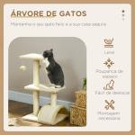 Arranhador para Gatos Médio de 3 Níveis com Postes de Sisal Placa para Arranhar e Bola Suspensa 40x35x72 cm Creme