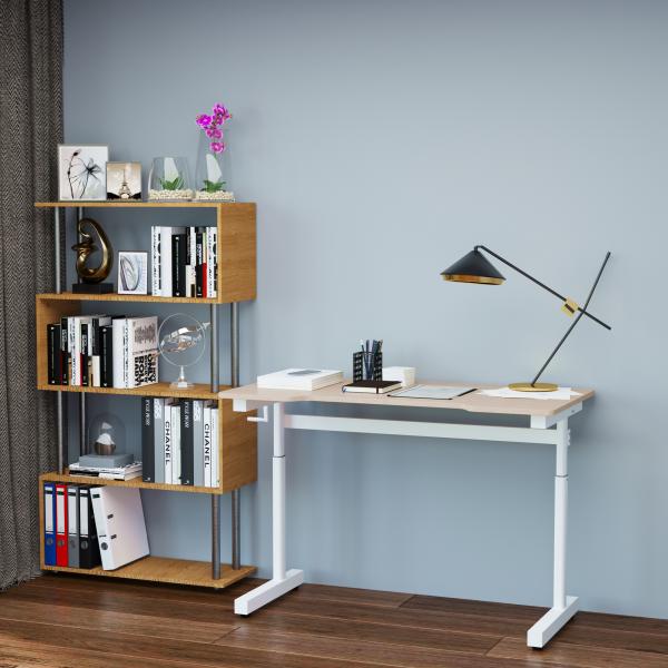 Secretária de Pé com Altura Ajustável a Manivela e Bancada de Carbono Secretária Elevatória para Escritório Estúdio Sala de Estar Carga Máxima 150kg 120x60x72 - 117cm Madeira e Branco