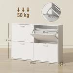 Sapateira Moderna com 4 Gavetas Abatíveis e Prateleiras Ajustáveis para 16 - 24 Pares de Sapatos 120x24x81 cm Branco
