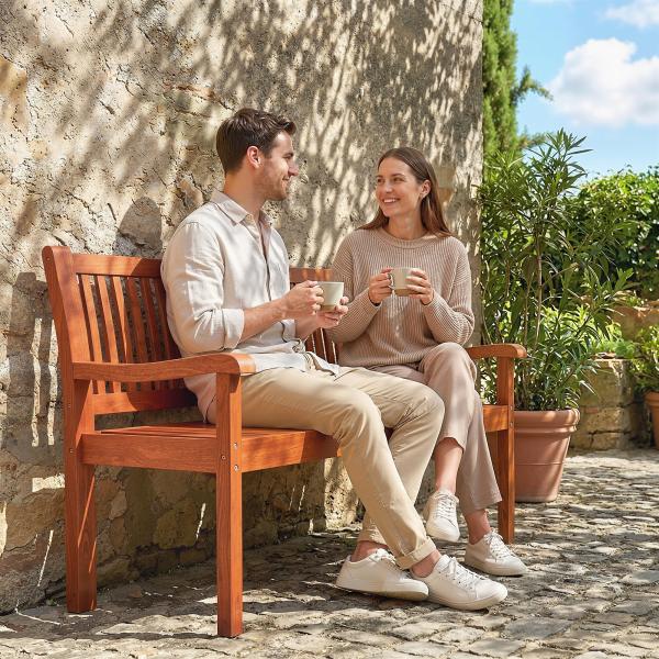Banco de Jardim em Madeira, Banco de Exterior de 2 Lugares com Capa Impermeável Encosto Ergonómico 125x62x90 cm Castanho Claro