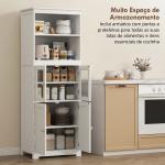 Armário de Cozinha com 2 Portas de Vidro Temperado 2 Prateleiras Abertas e Armário com Prateleira Ajustável 60x30x162 cm Branco