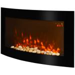 Lareira Elétrica de Parede com Efeito de Chama Realista Luzes LED e Potência Ajustável 1000W/2000W 89,2x13,5x48cm Preto
