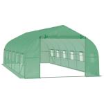 Estufa Tipo Túnel 800x300x200cm com 12 Janelas e Porta Enrolável Cobertura de PE 140g/m² e Aço Teto Pontiagudo para Cultivo de Plantas Verduras Verde