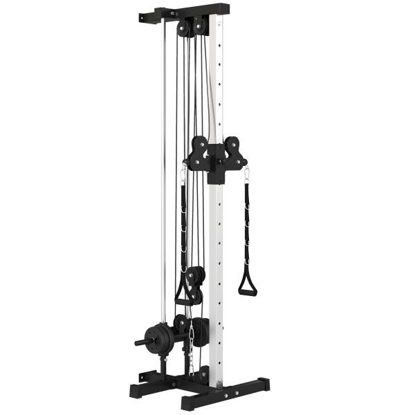 Máquina de Polias de Parede Ajustável em 15 Posições Multifunções para Ginásio e Casa 62x60x200 cm Preto