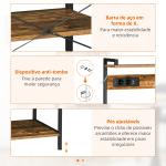 Estante de Cozinha com Ficha 2 Carregadores Prateleira Ajustável USB 5 Gancho em S e Cesta Amovível 90x42x130 cm Marrom Rústico