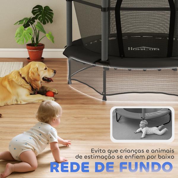 Trampolim para Crianças com Rede de Segurança e Estrutura de Aço para Interiores e Exteriores Carga 50kg Ø140x190 cm Preto